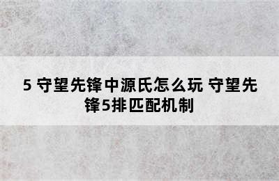 5 守望先锋中源氏怎么玩 守望先锋5排匹配机制